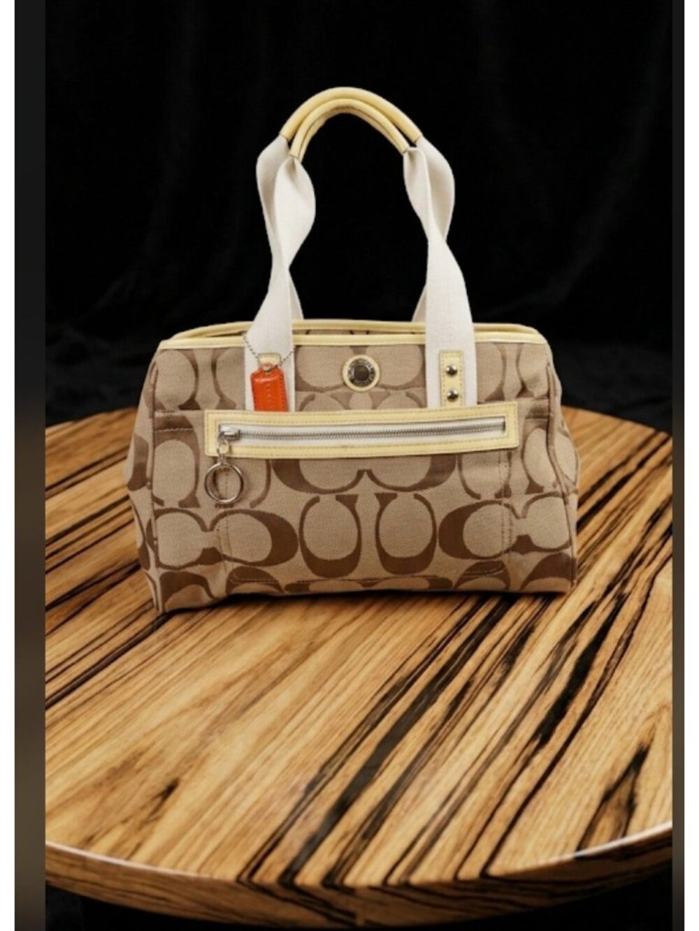Coach Soho Daisy Signature Logo Tote Shoulder Bag Khaki Yellow